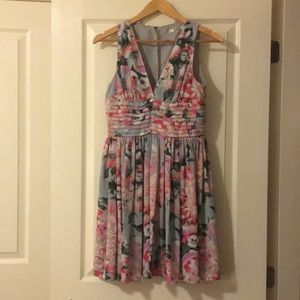 Floral grey green and pink dress